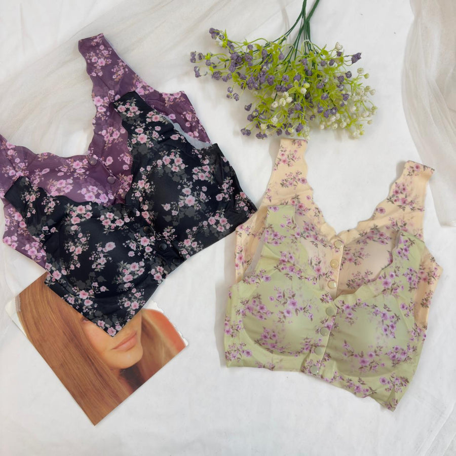 Floral Butter Soft Front Open Seamless Bra