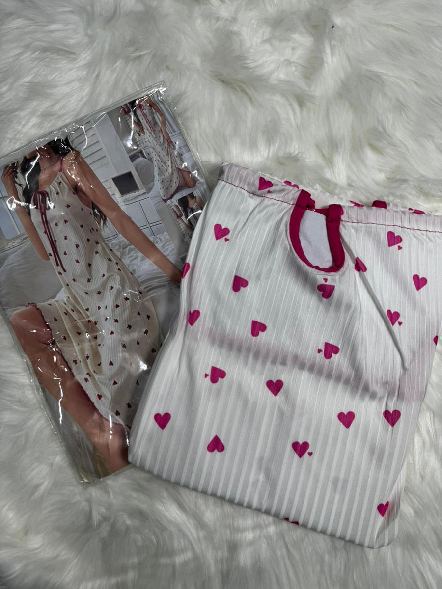 Midnight Hearts Ribbed Nightdress