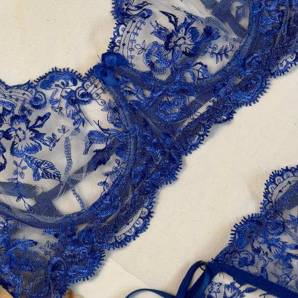 Royal Blue Embroidered Bra Set