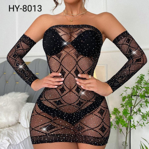 Sparkle Fish Net Half Body Stocking with Removable Sleeves