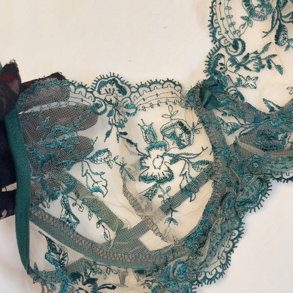 Green Embroidered Net Bra Set