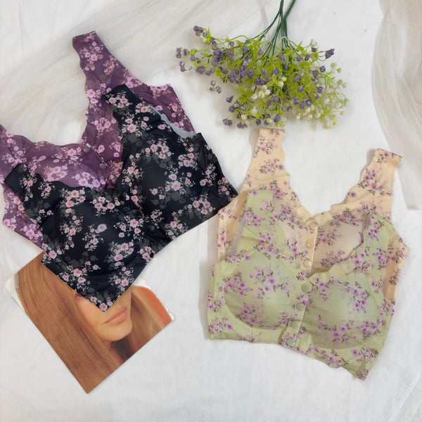 Floral Butter Soft Front Open Seamless Bra