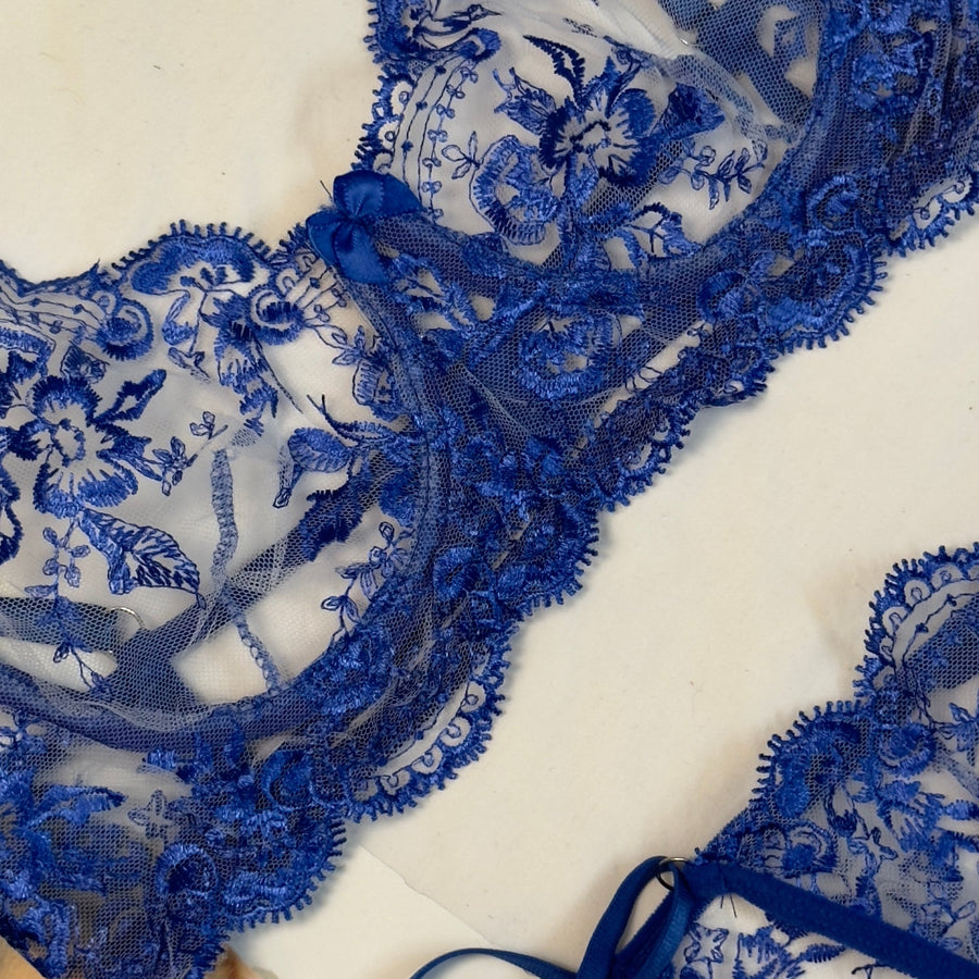 Royal Blue Embroidered Bra Set