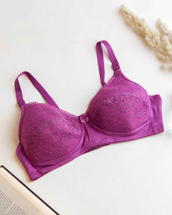 Floral Pattern Thin Pad Bra Non Wired
